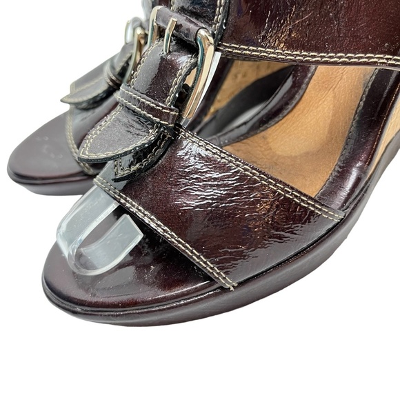 SOFFT Genuine Leather Cork Wedge Patent Slides Heels Sandals Open Toe Shoes sz 9 - Picture 9 of 16